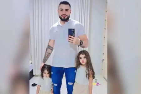 Wilker Renato de Almeida ao lado das filhas Alana e Alice, vítimas de um acidente de trânsito em Goiás