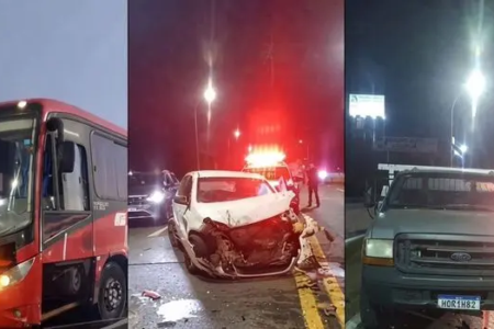 Fiat Palio, Ford F-4000 e ônibus envolvidos em acidente na Avenida Brasil, em Anápolis
