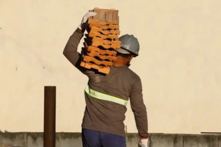 Homem carregando tijolos