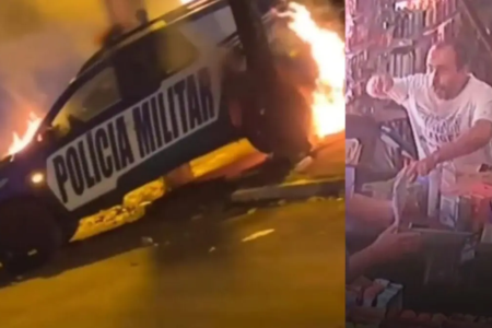 Homem colocou fogo em viatura da PM em novembro de 2024 (Fotos: Reprodução)