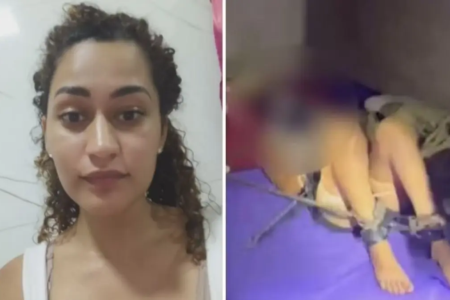 Emiliane Tamara, acorrentada pelo ex-marido em Águas Lindas de Goiás