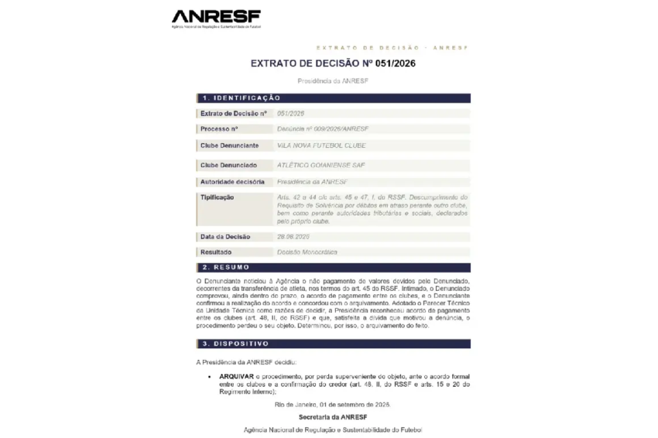 ANRESF PEDIDO DE PAGAMENTO VILA NOVA