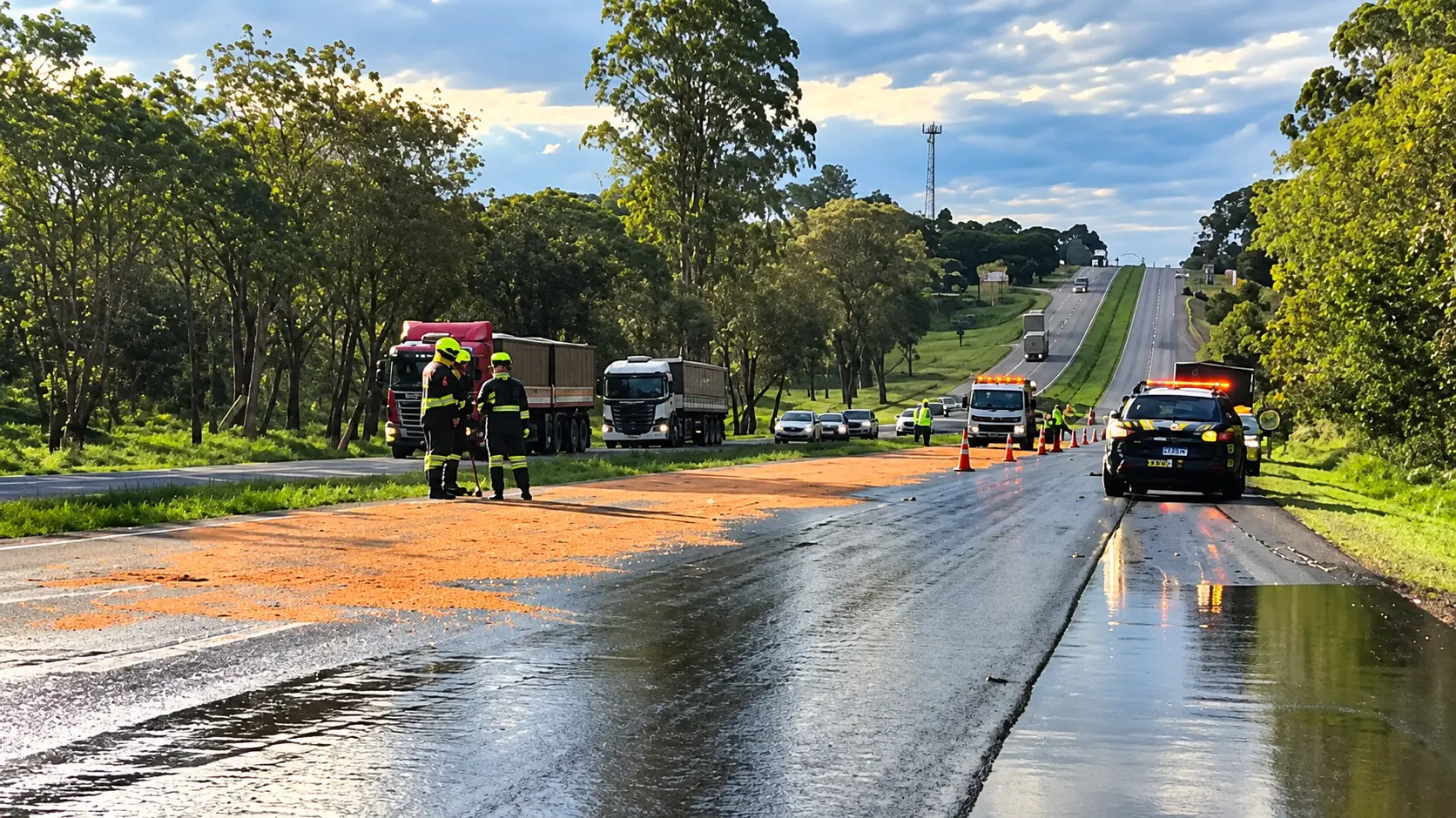 Equipes atuam em atendimento a ocorrência na BR-153, em Goiás, durante operação de segurança viária (Foto: PRF)