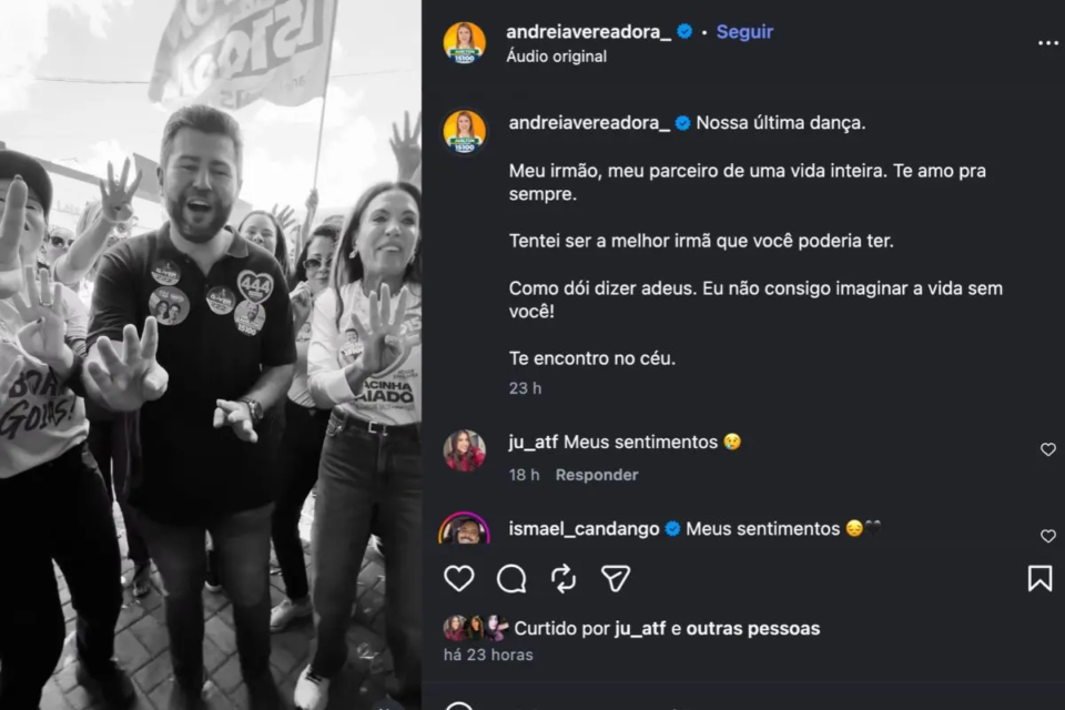 Andreia Rezende faz homenagem ao irmão Amilton Filho, deputado estadual que morreu em acidente de carro na BR-050 (Foto: redes sociais)