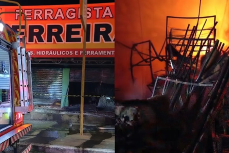 Ferragista destruída pelas chamas após incêndio no Setor Morada do Sol, em Goiânia