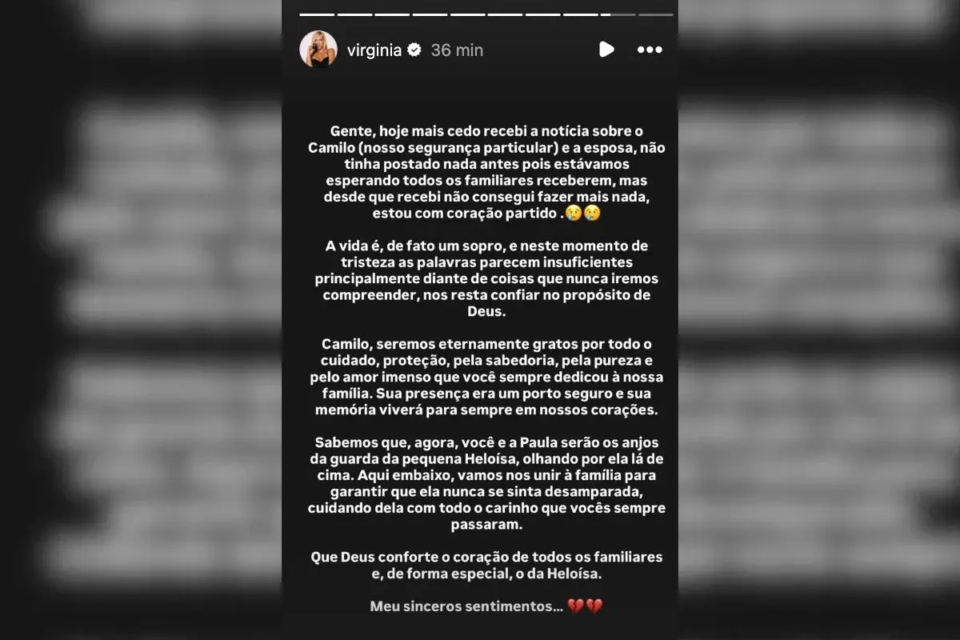 Virgínia lamenta morte do tenente aposentado do Bope, Rogério Camilo, que era seu segurança particular (Foto: redes sociais)