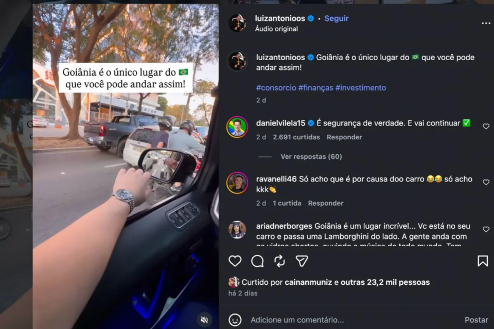 Empresário Luiz Antônio Oliveira diz que pode dirigir em Goiânia com o Rolex para fora sem ser roubado (Foto: redes sociais)