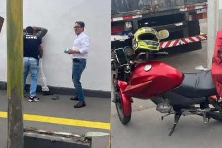 Motoboy sendo preso após tentar dar golpe em idosa - (Foto: divulgação/PC)