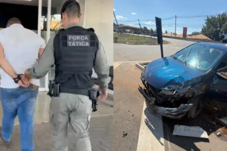 Suspeito de tráfico sendo conduzido pela PM após perseguição - (Foto: reprodução/PM)