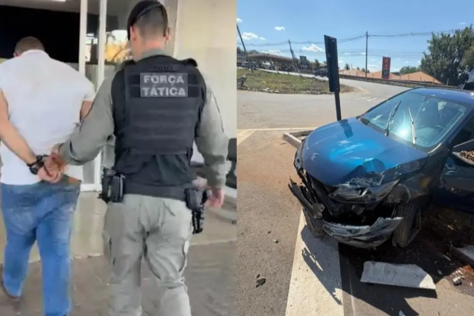 Suspeito de tráfico sendo conduzido pela PM após perseguição - (Foto: reprodução/PM)