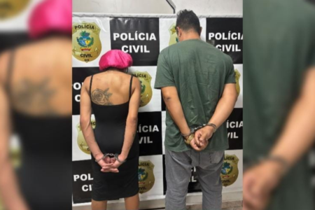 Travesti e dono de loja presos - (Fotos: reprodução/PC)