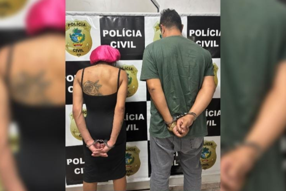 Travesti e dono de loja presos - (Fotos: reprodução/PC)
