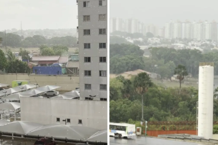 A previsão acertou: moradores relatam chuva e vento forte no Jardim Presidente, em Goiânia (Foto: Reprodução)