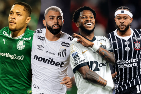 Vitor Roque, do Palmeiras, Gabigol, do Santos, e Fred do Atlético-MG e Memphis do Corinthians