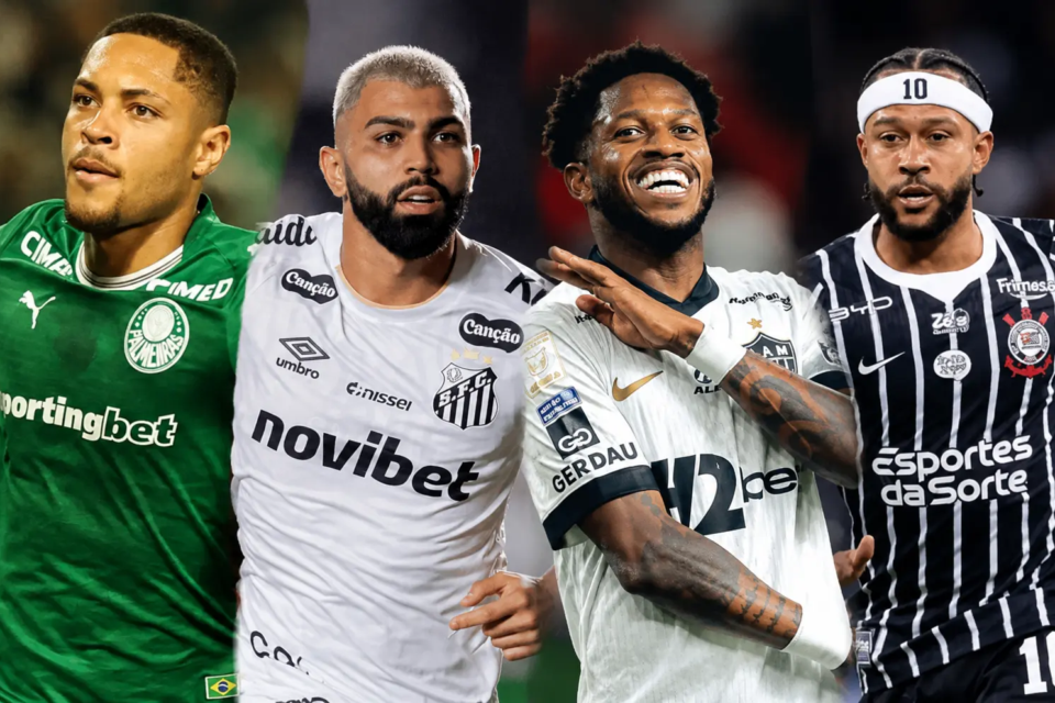 Vitor Roque, do Palmeiras, Gabigol, do Santos, e Fred do Atlético-MG e Memphis, do Corinthians