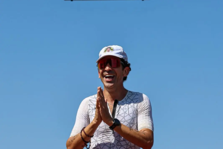 Hugo Santos Vieira durante preparação para o Mundial de IRONMAN 70.3, em Nice, na França (Foto: Acervo pessoal)
