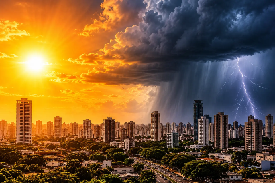 Previsão indica calor de até 41°C e possibilidade de temporais em Goiás durante a semana (Arte: Glauber Mattos)