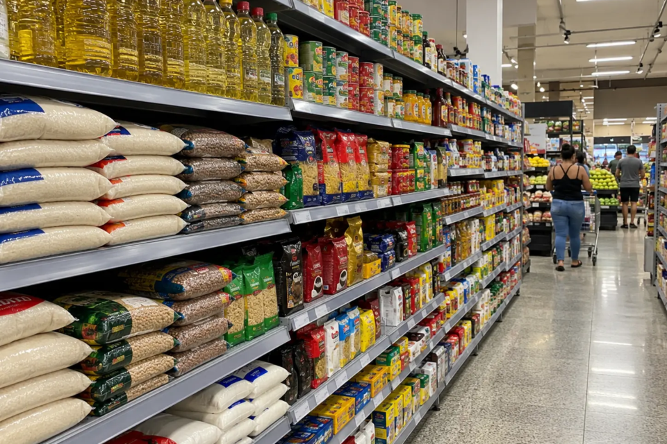 Corredor de supermercado bem abastecido