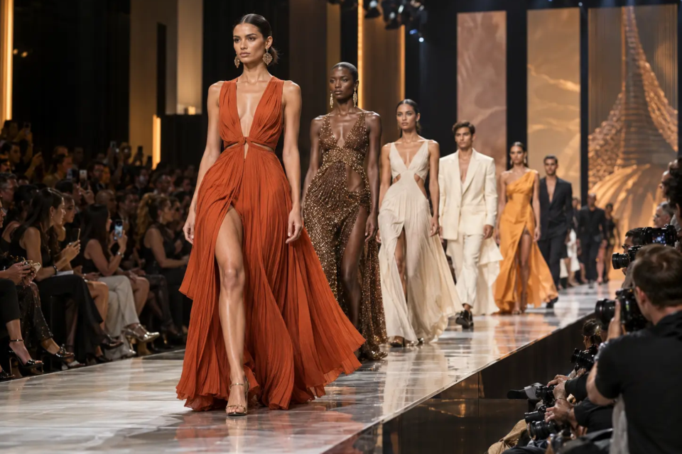 Desfile de Alta-Costura em Tons Dourados