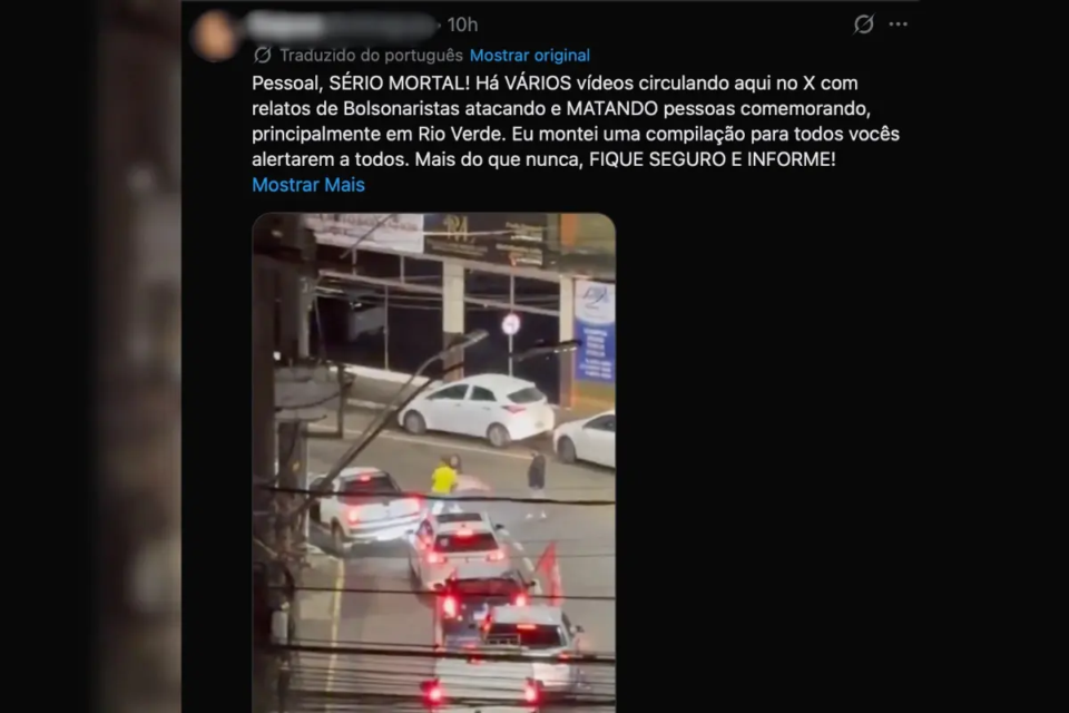 Eleitores de Bolsonaro teriam agredido apoiadores de Lula em Rio Verde (Foto: Reprodução/X)