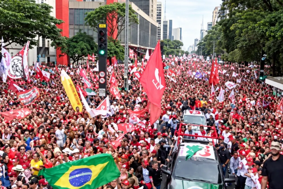 Ato pró-Lula na Avenida Paulista, em São Paulo, que ocorreu na tarde de sábado (24), para encerrar a campanha eleitoral de 2026 (Foto: redes sociais)