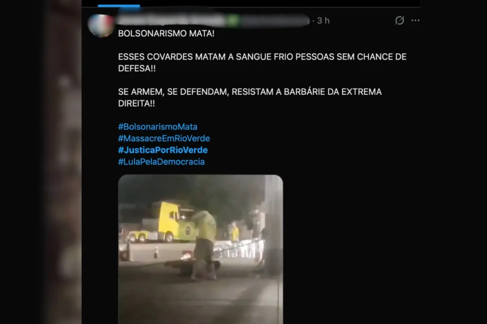 Imagem mostra homem agredindo suposto eleitor de Lula em Rio Verde (Foto: Reprodução/X)