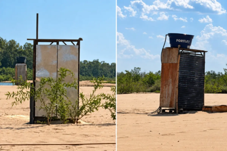 Turistas abandonam banheiros, caixas d'água e até sanitários em praia de Nova Crixás, no Rio Araguaia (Foto: Gilson Soares)