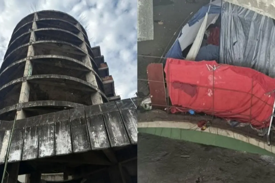 Mocó em edificação inacabada e abandonada na esquina da Avenida Araguaia com a Rua 2, no Centro da capital - (Foto: divulgação/Prefeitura de Goiânia)