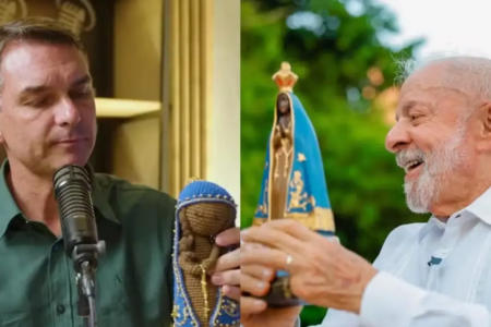 Candidatos à Presidência Lula e Flávio Bolsonaro participam de missas no feriado de Nossa Senhora Aparecida