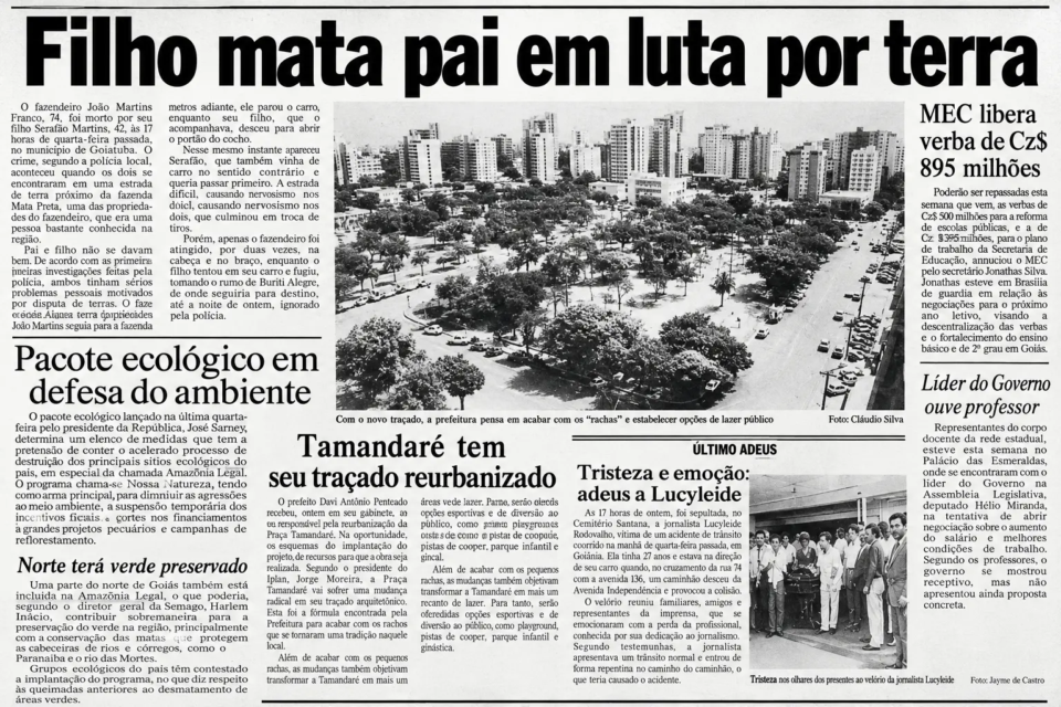Reportagem do jornal Diário da Manhã mostra a proposta de reurbanização da Praça Tamandaré, no Setor Oeste, em Goiânia, com mudanças no traçado viário e criação de espaços de lazer (Foto: Reprodução/Diário da Manhã)