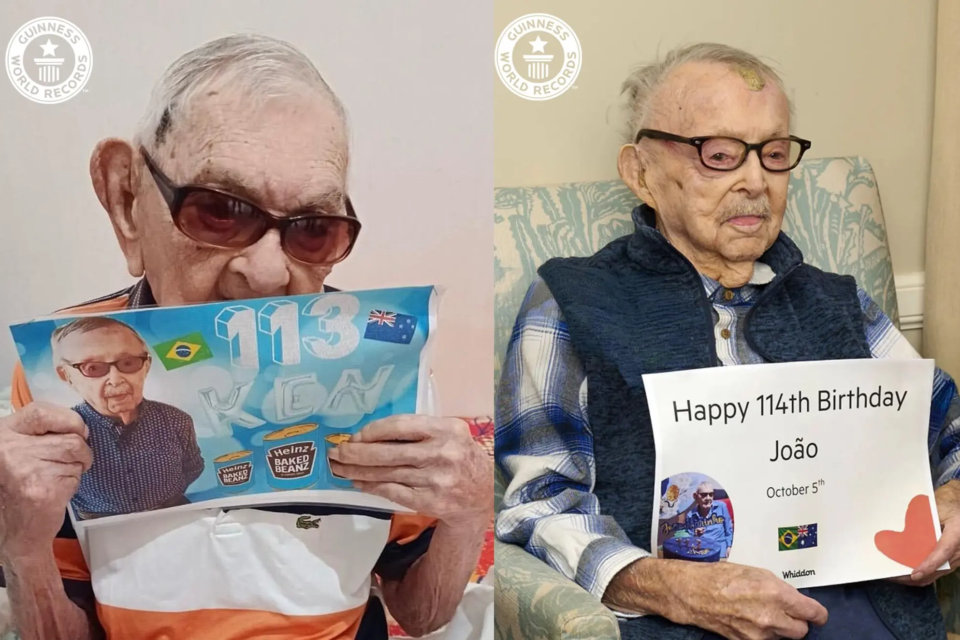 Homens mais velhos do mundo, brasileiro e australiano celebram aniversários juntos; fotos João Marinho Neto ranking de longevidade masculina